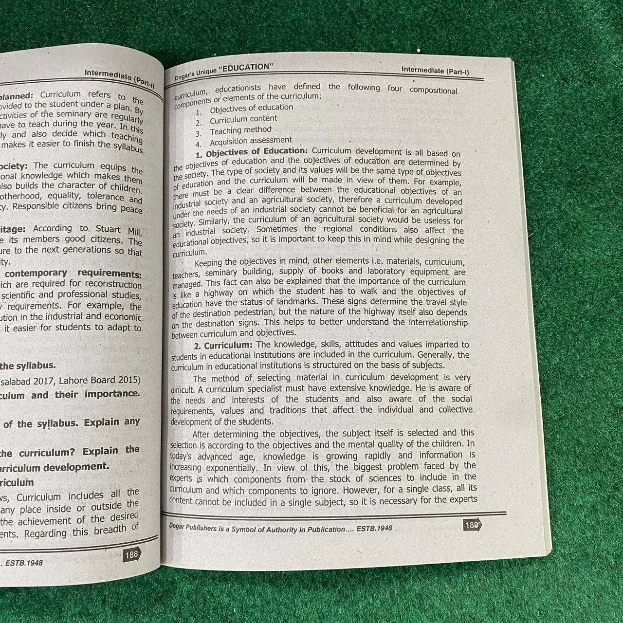 Intermediate Education Part-I – Subjective & Objective Guide