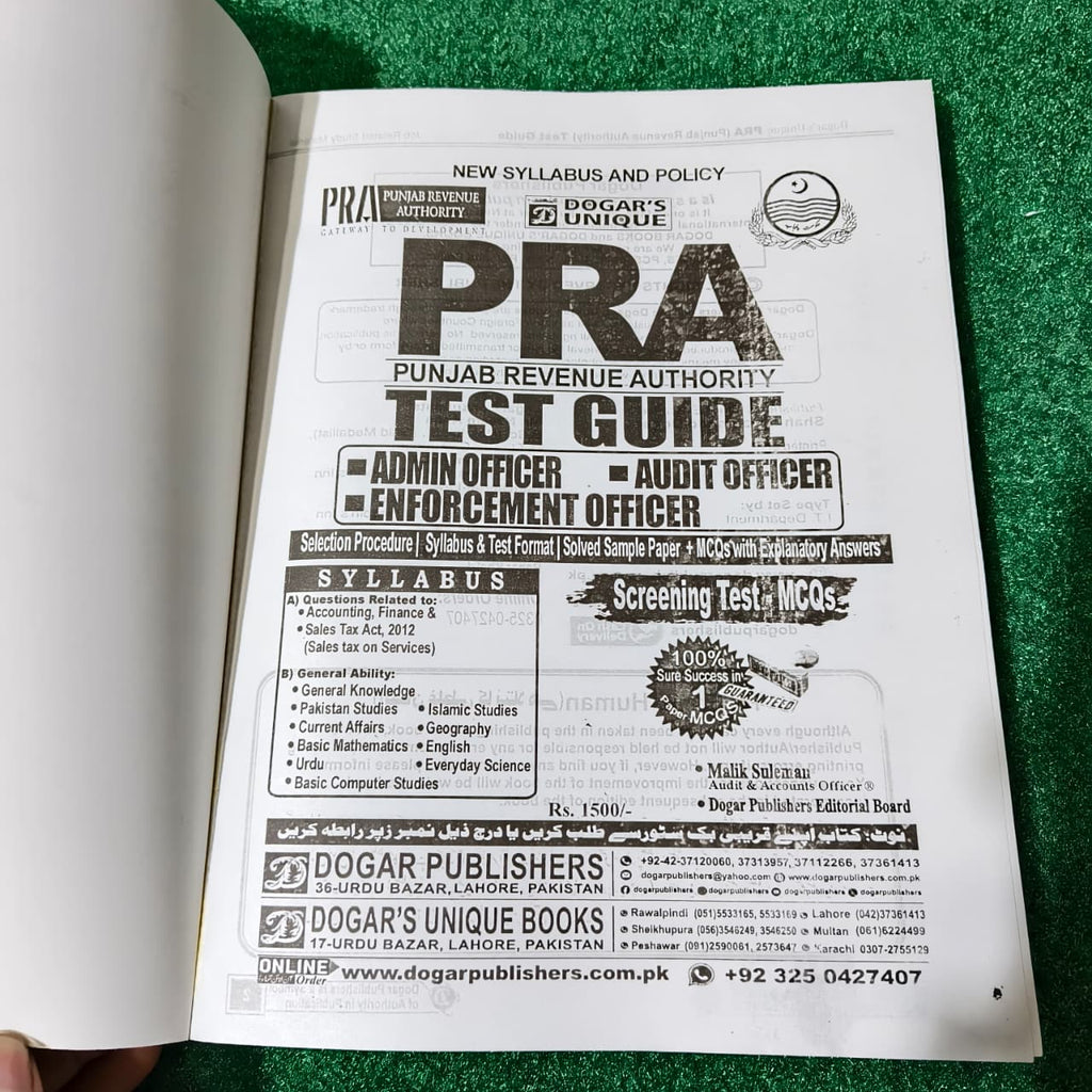 Punjab Revenue Authority (PRA) Test Guide by Malik Suleman