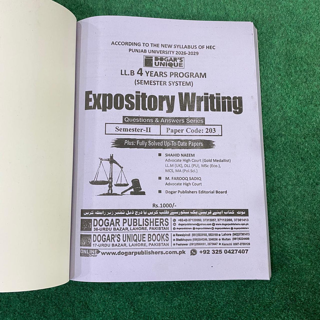 Expository Writing (LL.B 4 Years Program – Semester II)