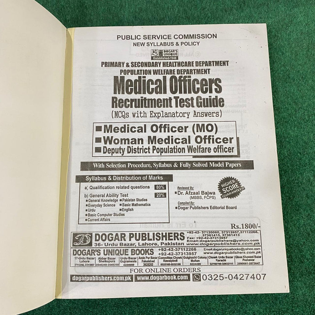 Medical Officer (MO) & Woman Medical Officer (WMO) Test Guide