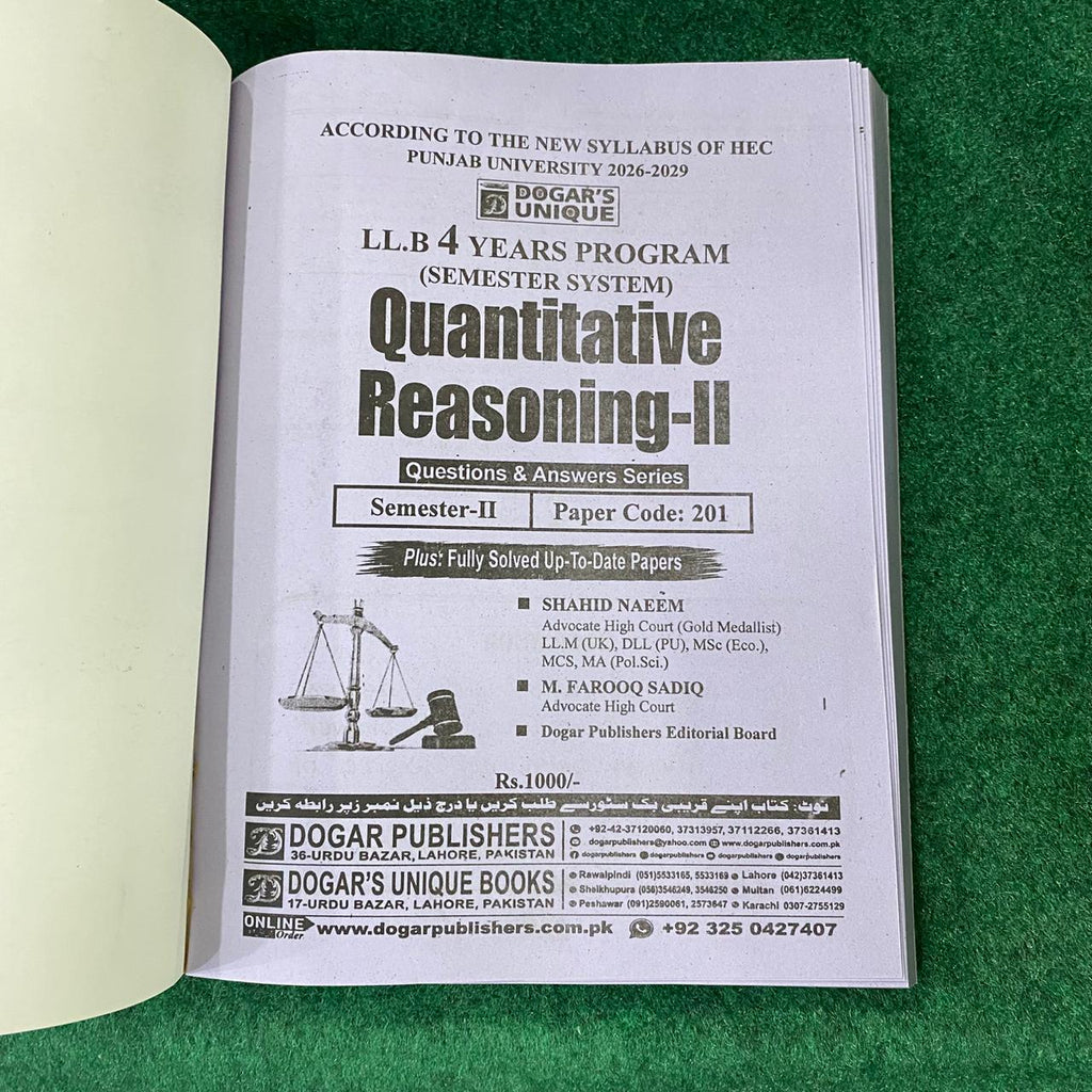 Quantitative Reasoning-II (LL.B 4 Years Program – Semester II)