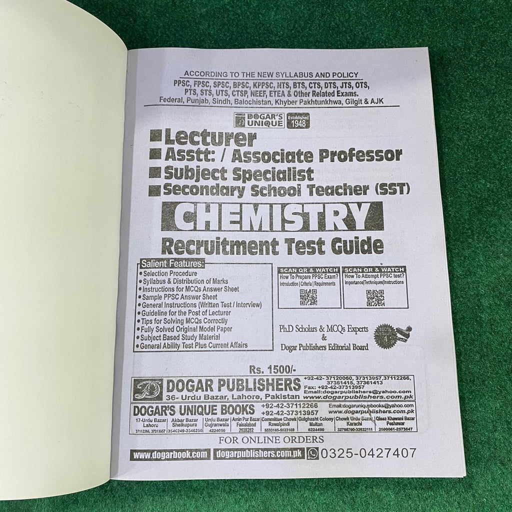 Lecturer / Assistant Professor / Associate Professor Chemistry Guide