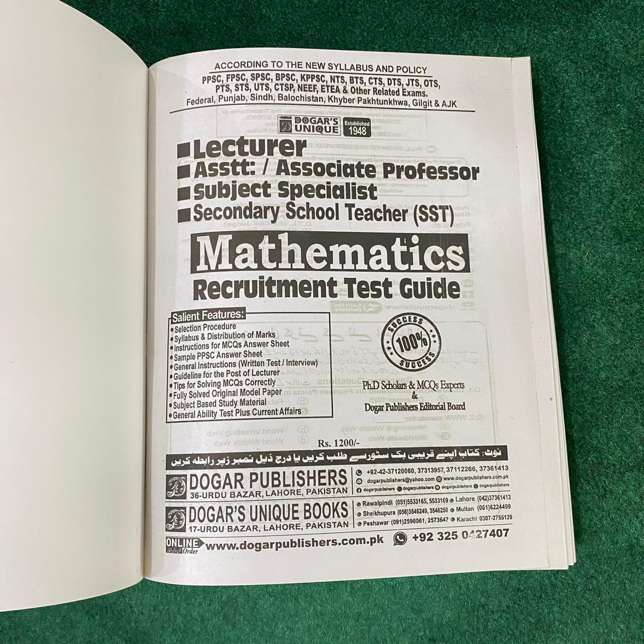 Lecturer / Assistant Professor / Associate Professor Subject Specialist Guide for Mathematics