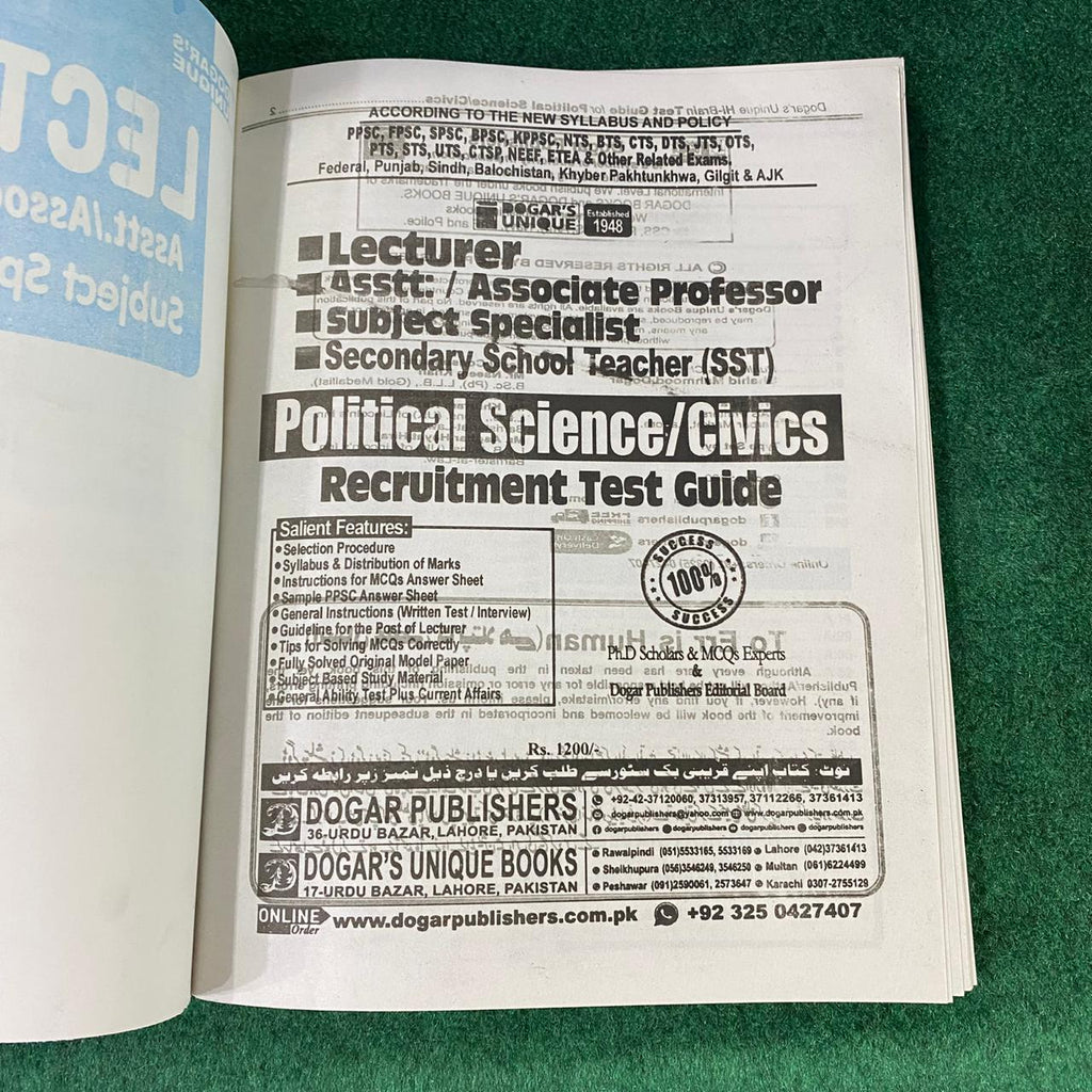 Lecturer / Assistant Professor Subject Specialist Guide for Political Science / Civics