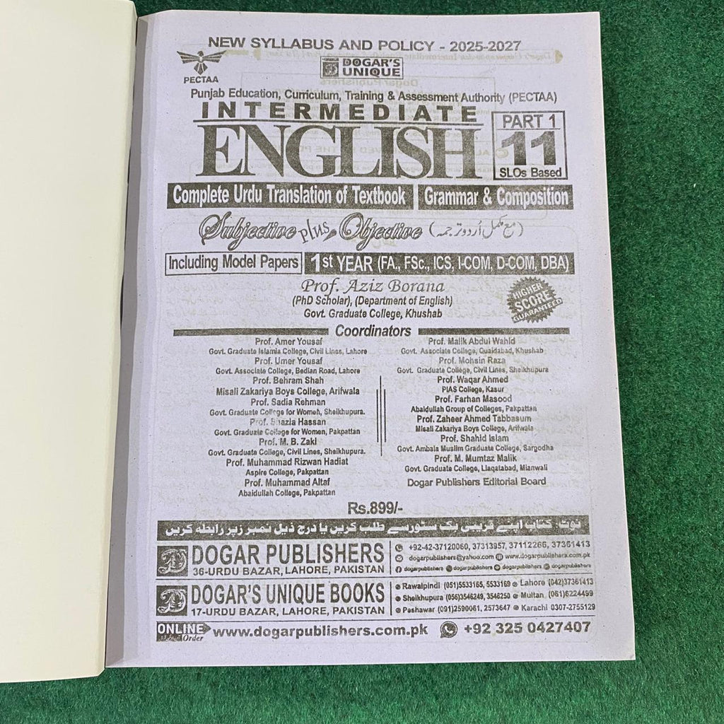 Intermediate English Part-I (11th Class) – SLOs Based Guide with Urdu Translation