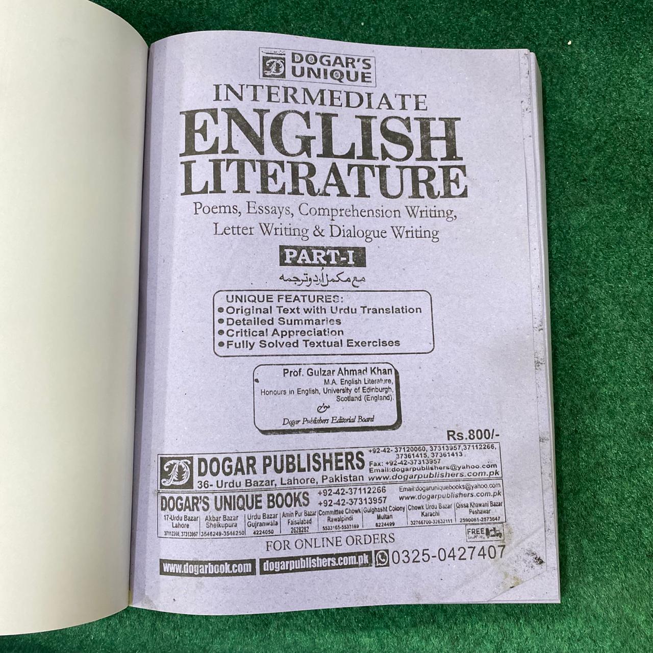 Intermediate English Literature Part 1 (11th Class) – Subjective & Objective Guide