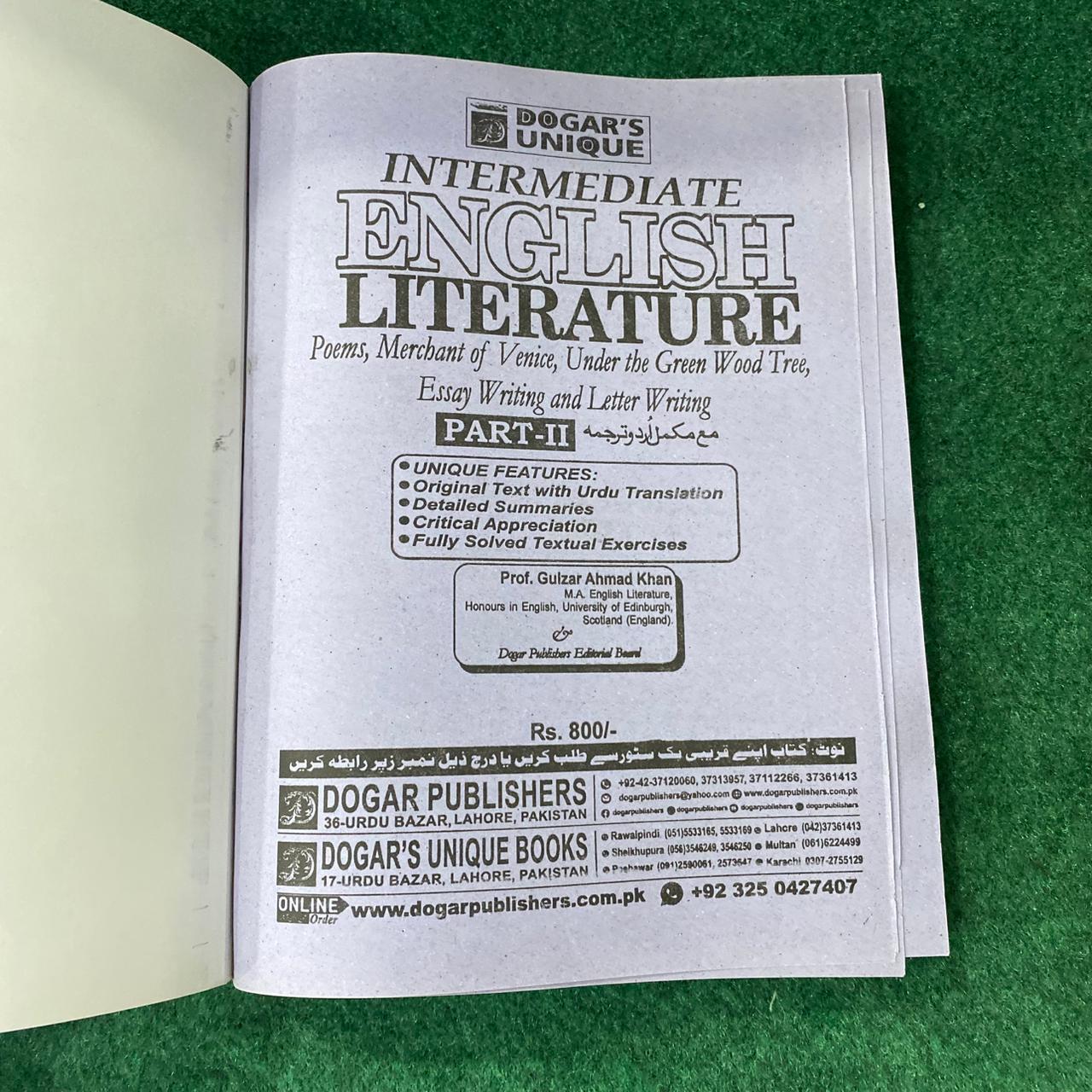 Intermediate English Literature Part 2 (12th Class) – Subjective & Objective Guide